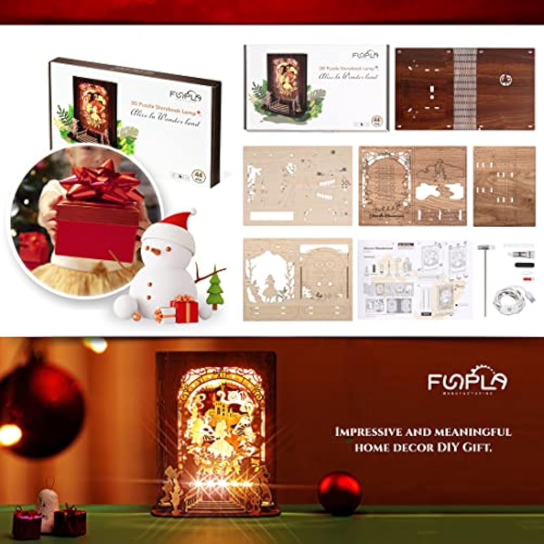 FUNPOLA Alice in Wonderland 3D Puzzle Nightlight – DIY 3D LED Book Lamp – 3D Wood Puzzles Décor Lamp for Kids and Adults