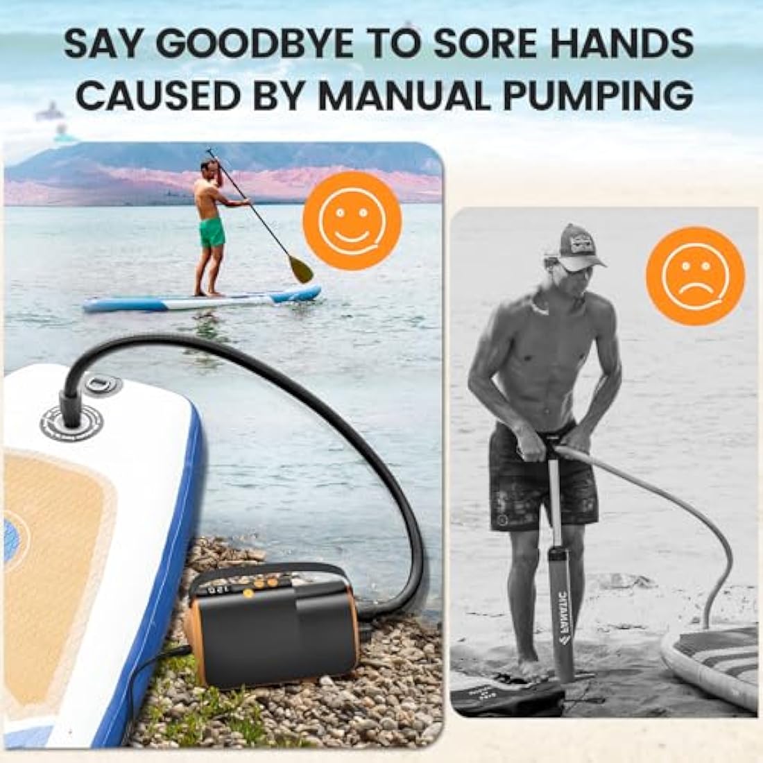 Accwork 20PSI Electric SUP Air Pump, Paddle Board Pump with Inflation & Deflation, Auto-Off, 12V DC Car Connector, 7 nozzles for Inflatable Sup Boards, Boats, Mattress