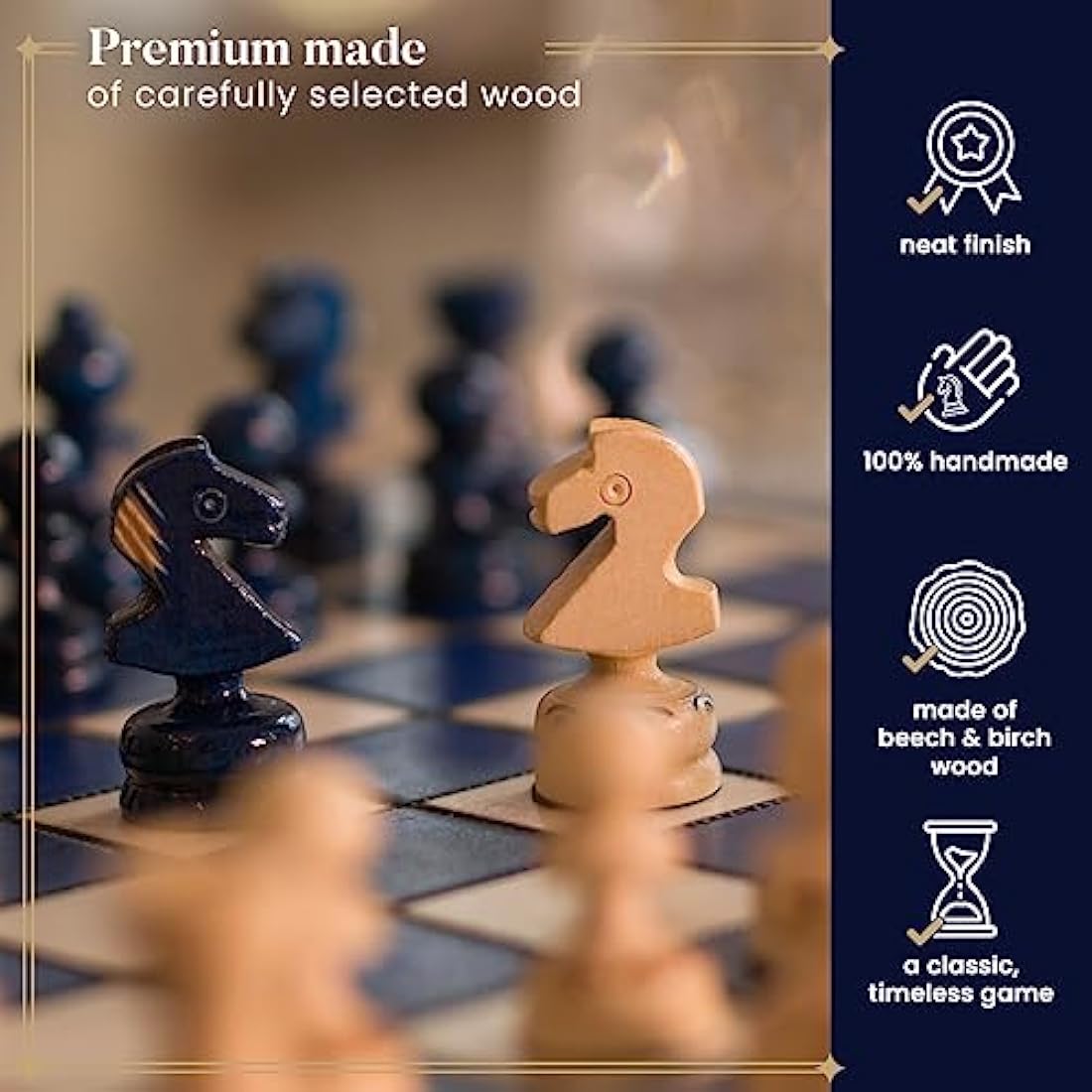 Master of Chess Wooden Chess Set 35 cm / 13.8 in - European Handmade Travel Chess Board Sets - Blue Portable Chess Set for Adults and Kids