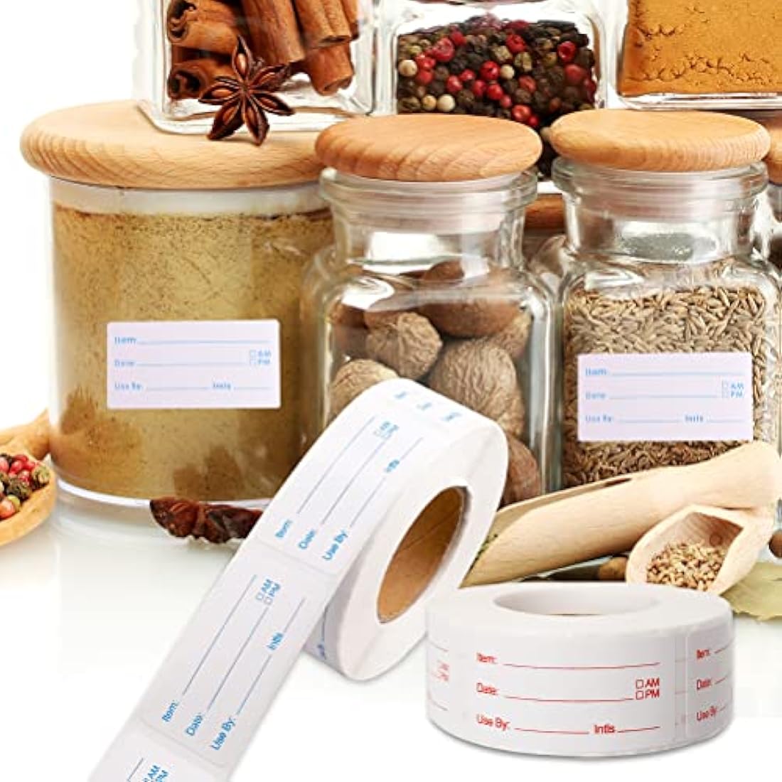 2 Rolls 1000 Pieces Removable Food Stickers, 1 x 2 Inch Food Freezer Lables Reminder Food Storage Labels Prep Canning Labels for Jars, Pantry and Meal Containers (Red, Blue)