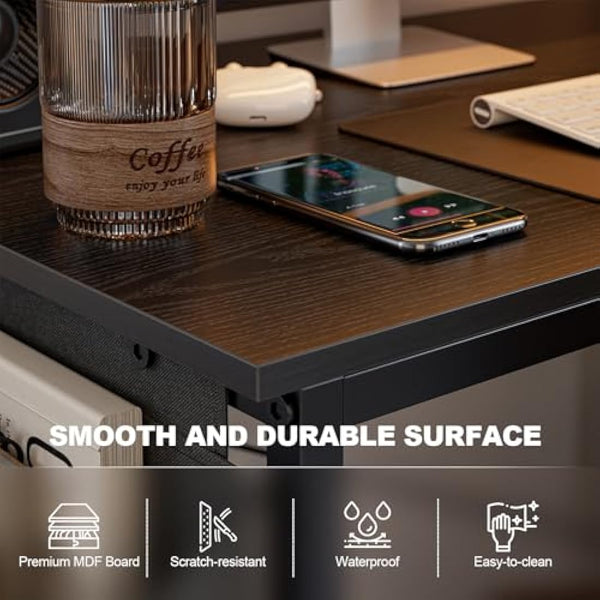 Grandder 100x80 cm L Shaped Gaming Desk with Reversible Storage Shelves, Computer Desk Home Office Corner Study Writing Table with Hutch, Study, Black