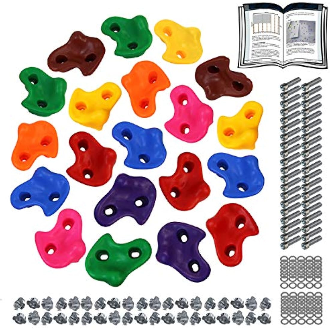 ALPIDEX Children's climbing holds, load capacity up to 200 kg, Mounting material included, different quantities multicolored - 20 pieces