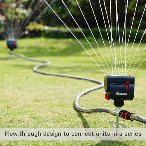 Eden 94145 4-Way Adjustable Mini Turbo Oscillating Sprinkler with Step Spike Gear Drive, Heavy Duty, Gardening Watering System, Garden&Lawns, Coverage