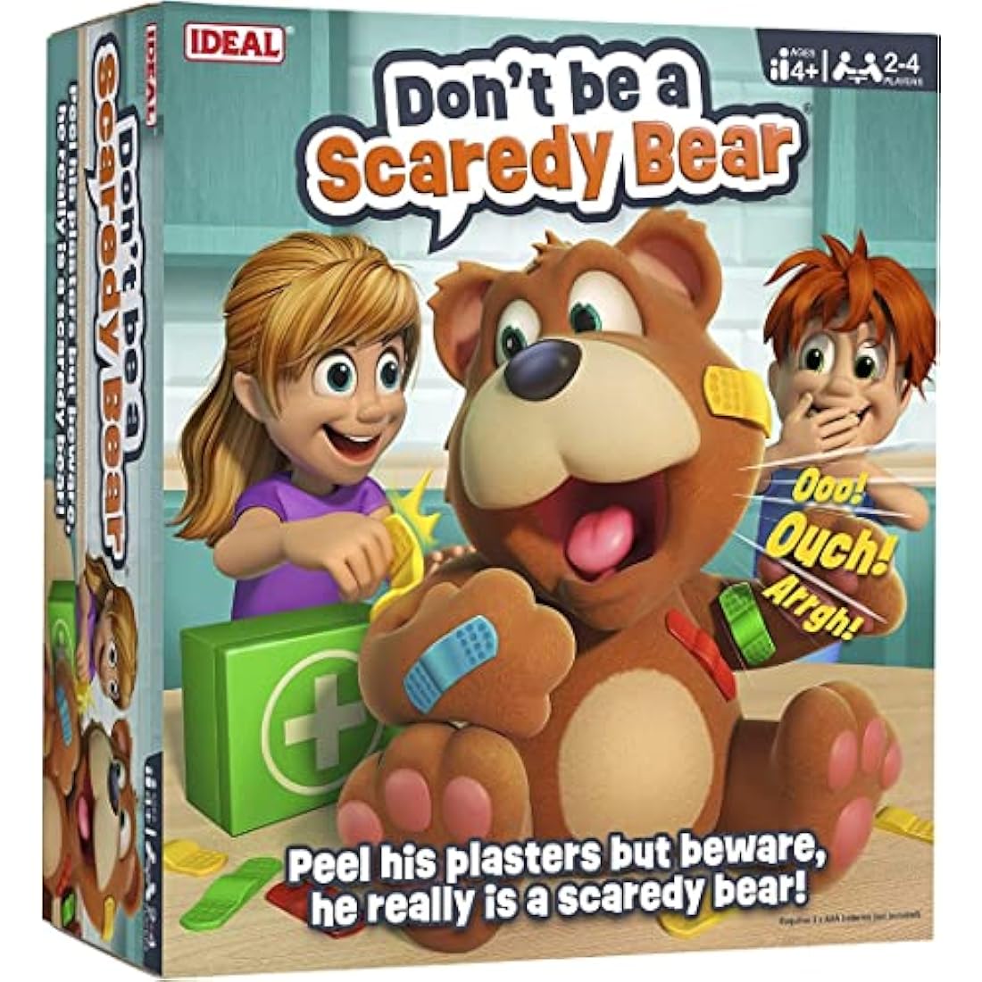 Ideal | Don't be a Scaredy Bear: The plaster pulling teddy bear game- peel his plasters but beware, he really is a scaredy bear! | Kids Games | For 2-4 Players | Ages 4+