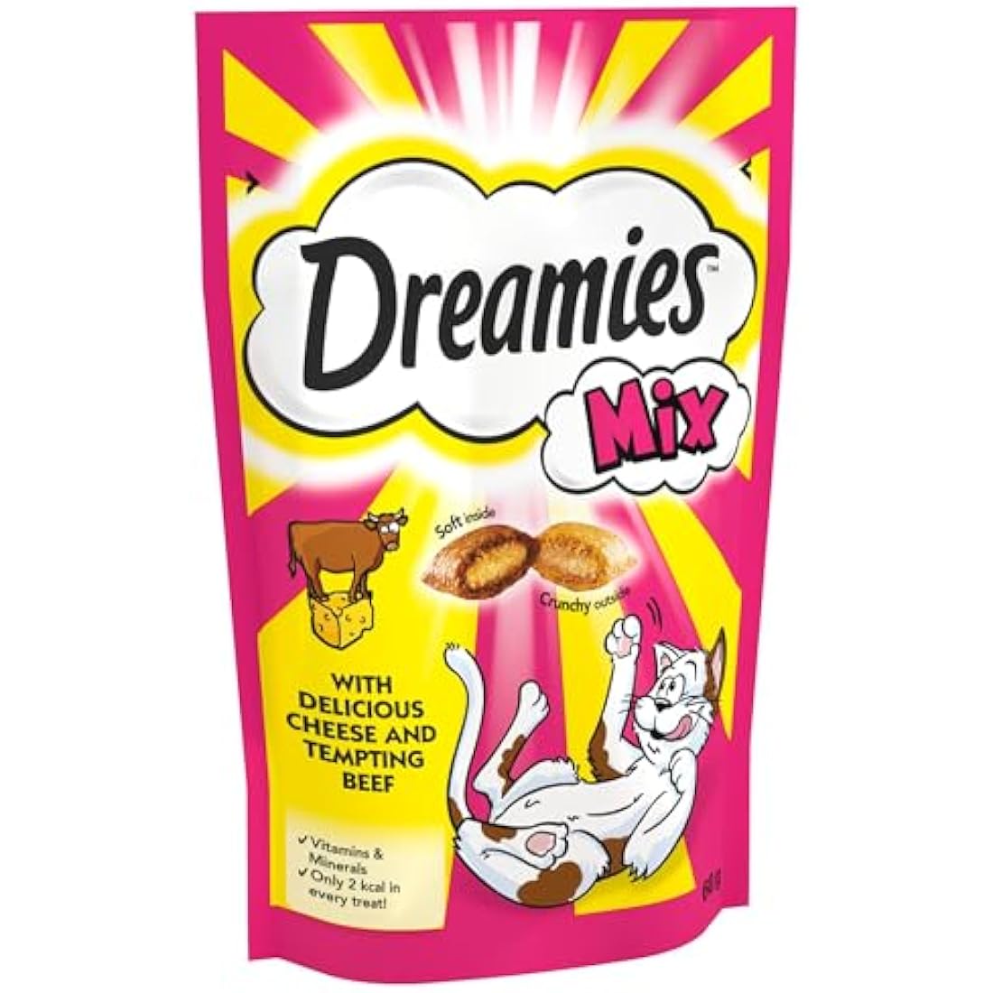 Dreamies Cat Treats, Tasty Snacks with Delicious Cheese and Tempting Beef, 8 Pouches of 60 g