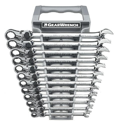 GearWrench 85698 12 Piece XL Locking Flex-Head Ratcheting Combination Wrench Set Metric, Silver