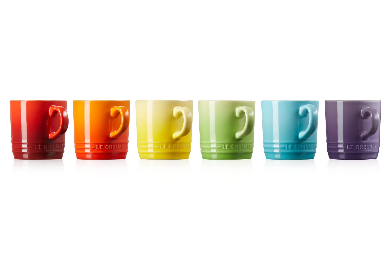Le Creuset Stoneware Rainbow Coffee Mugs, 350 ml, Cerise, Volcanic, Teal, Ultra Violet, Soleil, Palm, 79114358359030