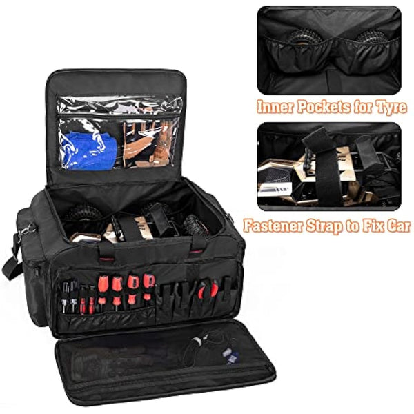DSLEAF RC Storage Bag for 1/8 or 1/10 Car, Protective RC Carry Case with Multi Pockets for Batteries, Charger, Tools and Other Accessories, Patented Design