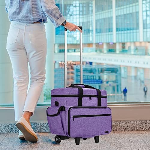 Teamoy Sewing Machine Trolley Bag, Detachable Trolley Case on Wheels with Bottom Wood Pad, Compatible with Singer, Brother and Most Standard Machines and Accessories