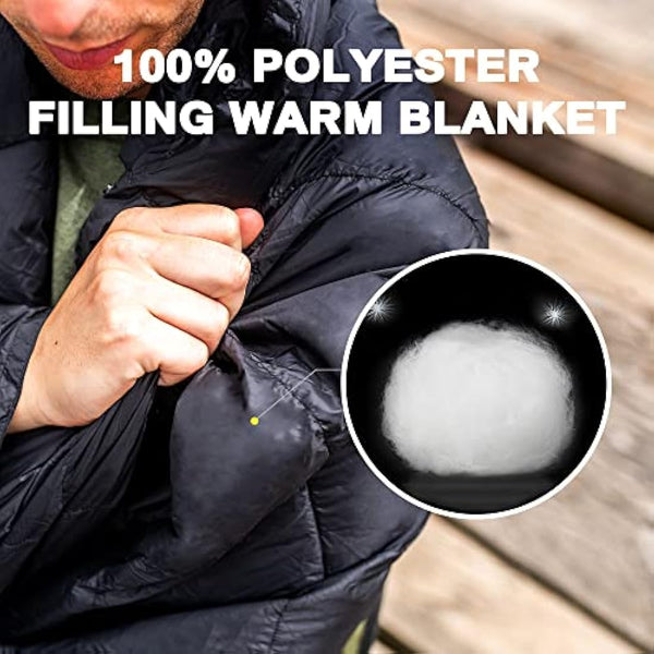 4Monster Camping Blanket Packable, Camping Quilt, Insulated Blanket Hammock Quilt, Camping Blanket for Cold Weather, Picnic, Hiking, Airplane, Travel, Beach, Stadium, Outdoor Gear, Black, L