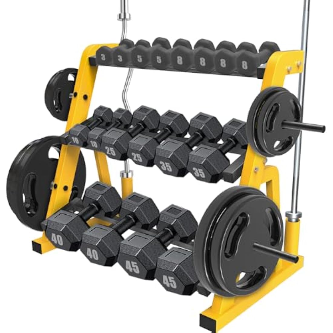Kipika Heavy Duty Dumbbell Rack Multifunctional, Weight Rack for Dumbbells, Home Gym Equipment, Suitable for Storage of Dumbbell, Barbell Plate, Barbell Bar, Yellow/Black