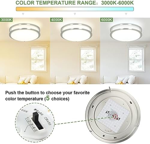 DINGLILIGHTING 30W LED Ceiling Light Fixture, 13 in Flush Mount Ceiling Lights, Brushed Nickel Round Lamp for Living Room, Bedroom, Kitchen, Hallway,3000-6000K 5 Color Adjustable, Super Bright
