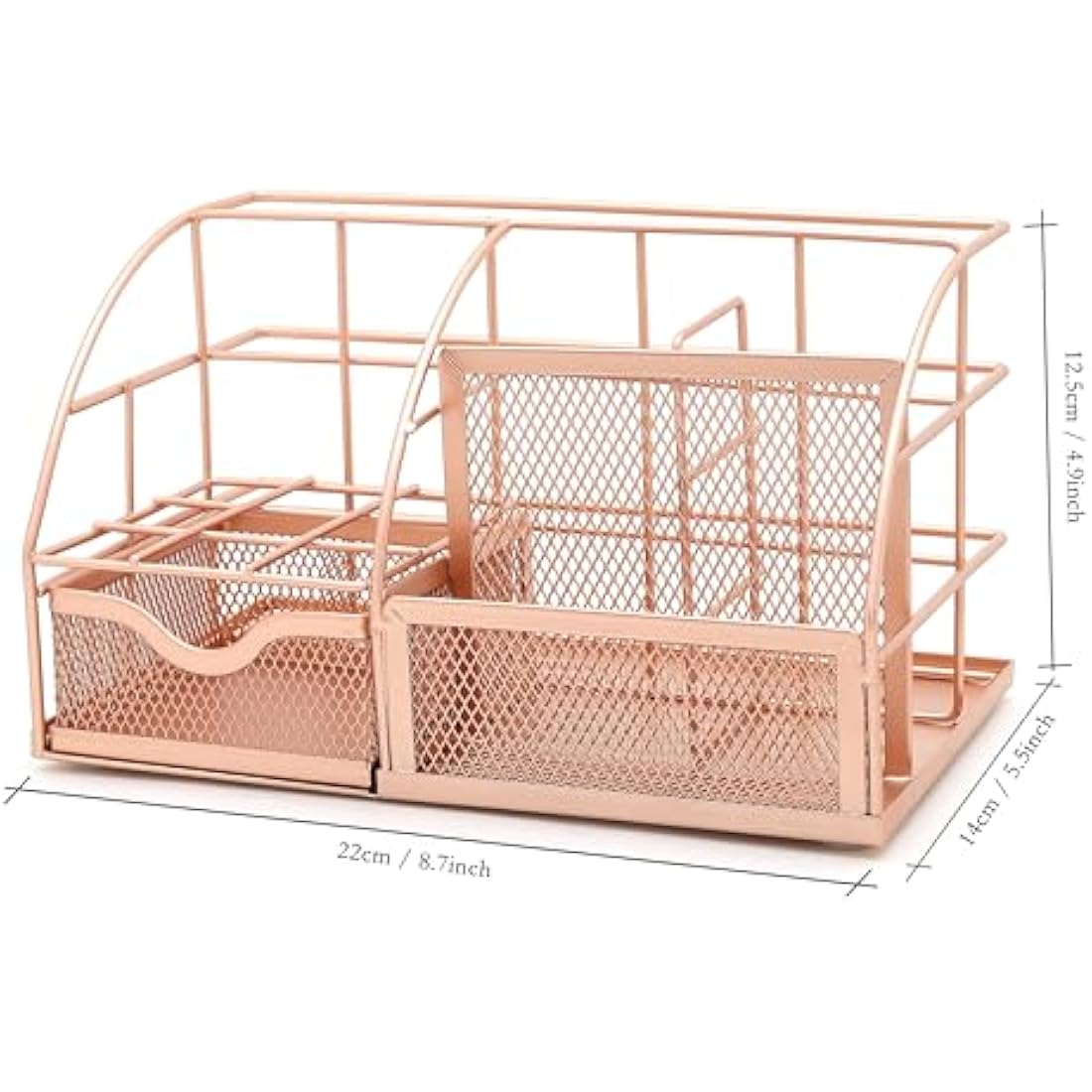 EXERZ Desk Organiser/Mesh Desk Tidy Caddy/Pencil Holder Multifunctional with 7 Compartments - Rose Gold