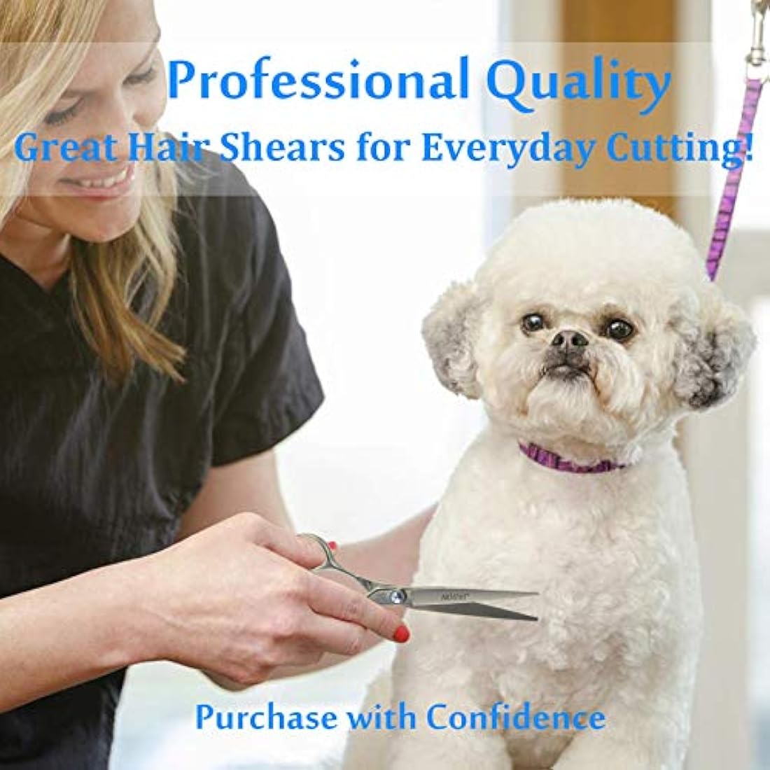 JASON 8" Straight Dog Grooming Scissors Pets Grooming Shears Premium Cats Trimming Kit with Offset Handle and a Jewelled Screw