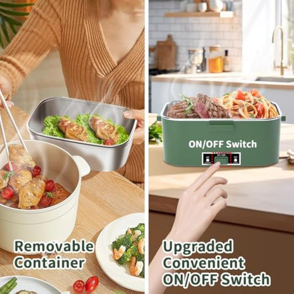 SOOOEC Electric Heated Lunch Box 100W - 3-in-1 1.8L Super Fast Portable Lunch Boxes Food Heater for Adults,12V/24V/110-220V Heating Lunch Box for Car Truck Office Home with Leak-Proof Compartment Lid