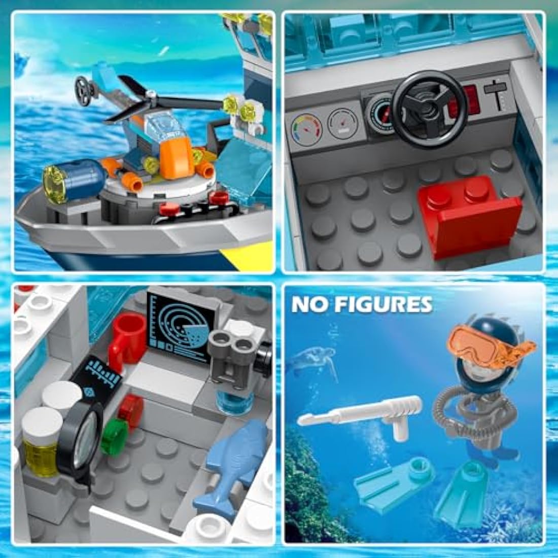 HOGOKIDS City Floatable Boat Building Set with LED Light - Fun Arctic Explorer Ship Building Block Set Ocean Exploration with Helicopter, Sub, Shark Cage Birthday Gift for 6+ Years Old Boys Girls Kids