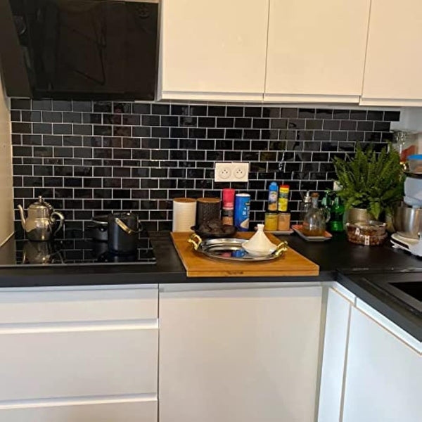 (10-Sheets) Peel and Stick Subway Tile Stickers, Self Adhesive Wall Tiles, Stick on Tile Splashback for Kitchen & Bathroom Black