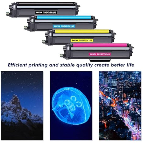 4-Packs Compatible for Brother TN-243CMYK Toner Value Pack TN247 Toner for Brother DCP-L3550CDW DCP-L3510CDW HL-L3230CDW HL-L3210CW MFC-L3750CDW MFC-L3770CDW TN243CMYK TN243BK TN243C TN243Y TN243M