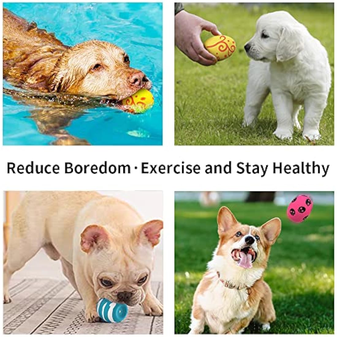 Dog Squeaky Toy, 3 PCS Latex Bouncy Egg Balls with Squeaker for Puppy Small Pet Dogs, Soft Rubber Sound Toys for Interactive Fetch Play (3 Pack - B)