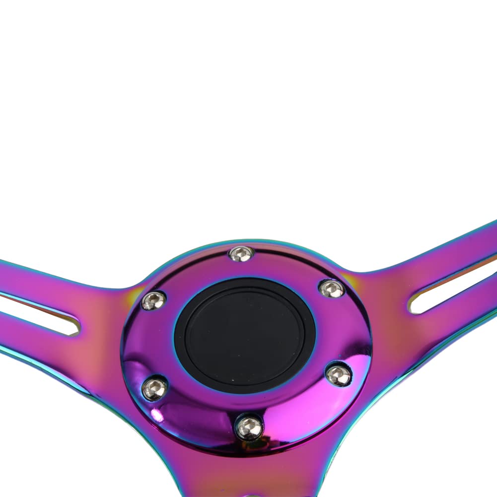 350mm Green Racing Steering Wheel Neo Chrome Spoke Universal 6 Bolts 45mm Deep Dish Classic ABS Wood Steering Wheel with Horn Button