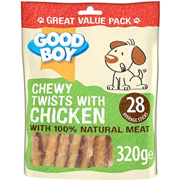 Good Boy - Chewy Twists With Chicken - Dog Treats - Made With 100% Natural Chicken Breast Meat - 320 Grams - Gluten Free Dog Treats (Case of 3)