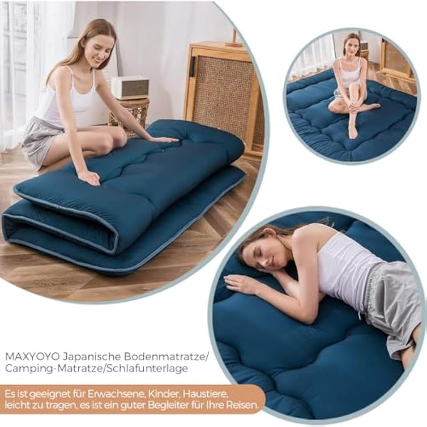 Japanese Floor Mattress Futon Mattress, Thicken Tatami Mat Sleeping Pad Foldable Roll Up Mattress Dormitory Mattress Pad Floor Lounger Pillow Bed (Bluestone, Single)