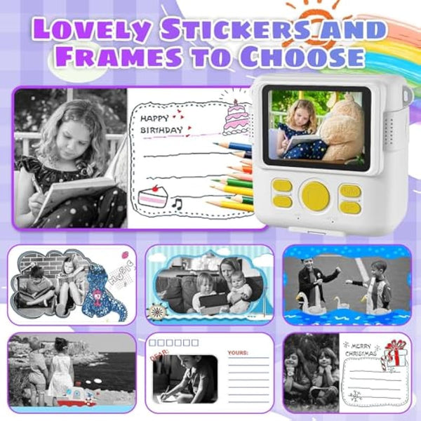 Instant Print Camera, Kids Camera Digital Camera 1080P HD Photo and Video Recording with 32G SD Card, 3 Rolls Photo Paper for Age 6-12 Boys and Girls Birthday Chirstmas Gifts (White)