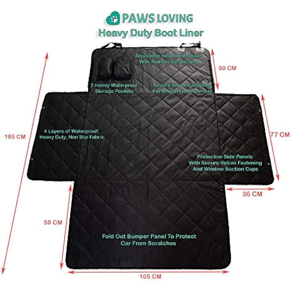 Paws Loving Car Boot Protector for Dogs - Heavy Duty 4 Layer Car Boot Cover - Waterproof Non Slip Large Universal Fit 4x4 Estate SUV