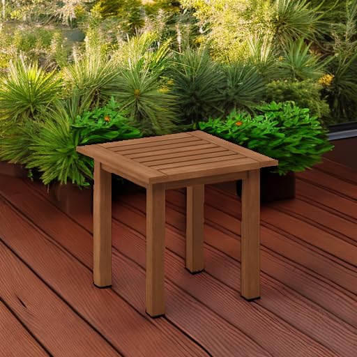 Furinno Outdoor Patio End, Side Tables, Wood, Natural, 45 (W) x 43.9 (H) x 44.45 (D) cm,FG18506