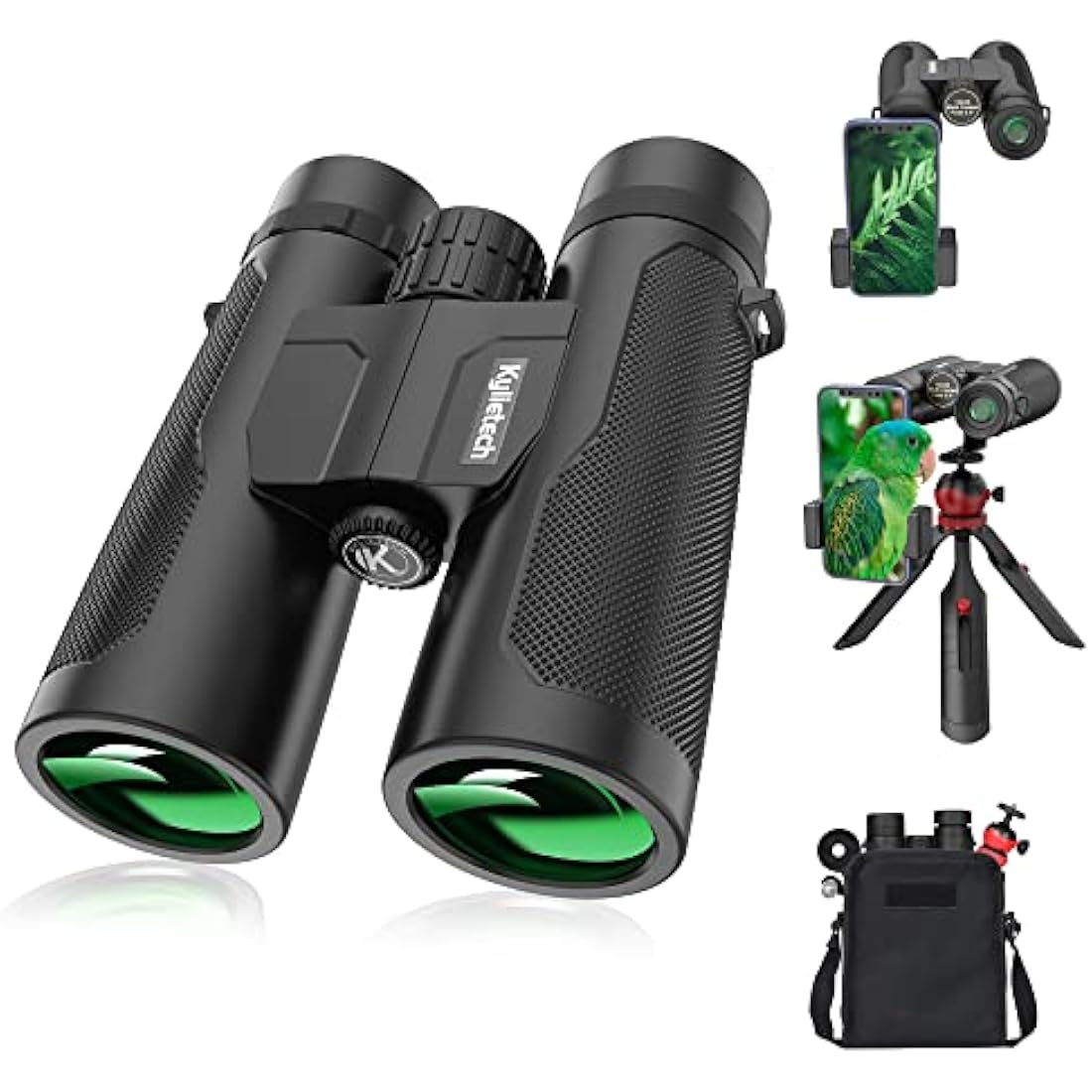 Binoculars for Adults, Kylietech 12x42 Binoculars with Tripod, Waterproof Bird Watching Binocular with BaK-4 Prisms, FMC Lens, Phone Adapter for Photography, Stargazing