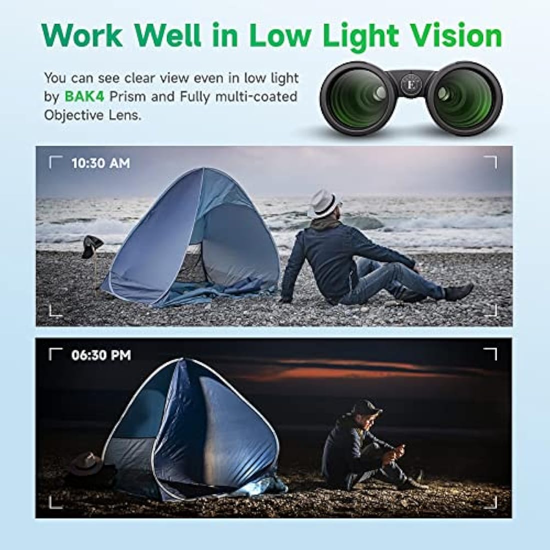 Ecokra 12x42 HD Binoculars for Adults, Super Bright High Power Compact Binoculars with Large View, Clear Low Light Night Vision, BAK4, FMC Prisms for Bird Watching Hunting Stargazing