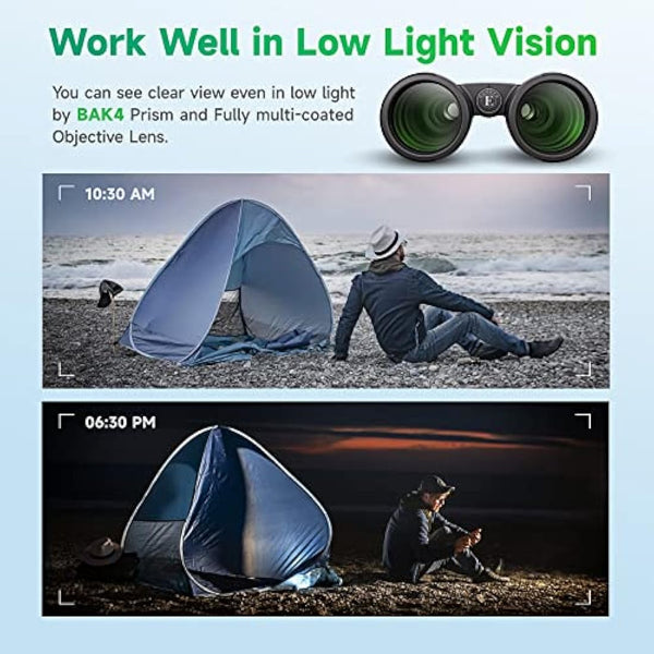 Ecokra 12x42 HD Binoculars for Adults, Super Bright High Power Compact Binoculars with Large View, Clear Low Light Night Vision, BAK4, FMC Prisms for Bird Watching Hunting Stargazing