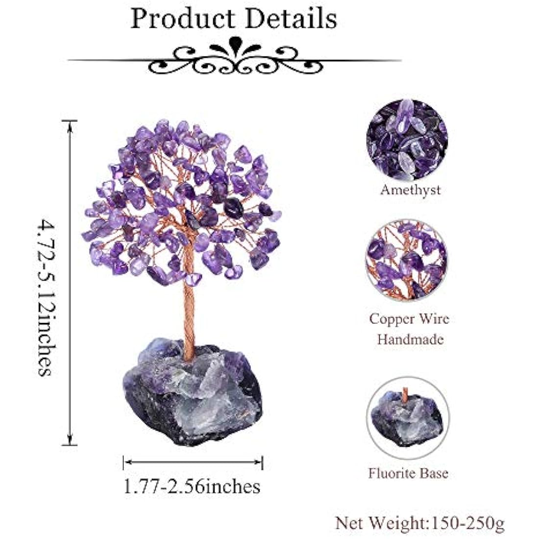 JSDDE Amethyst Crystal Healing Crystals Gemstones Feng Shui Natural Tumbled Stones Money Life Tree Figurines