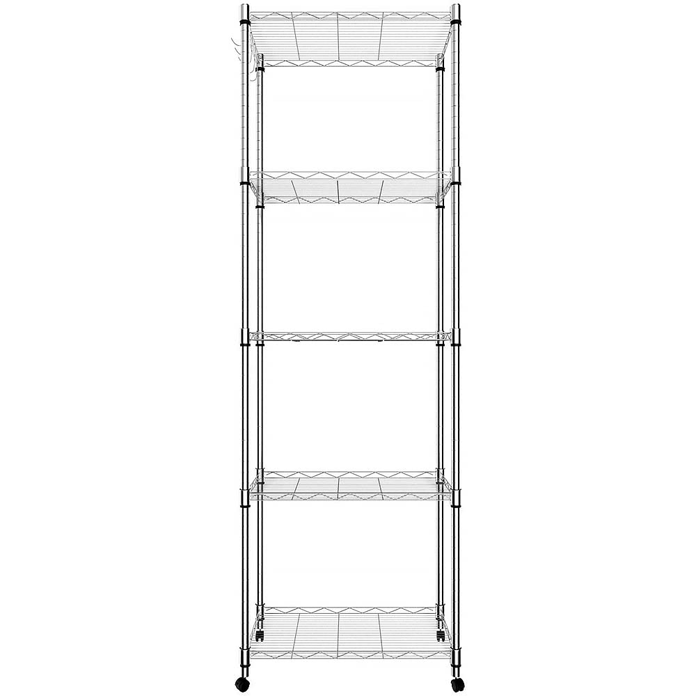 5 Tier Wire Shelving Units on Wheels, Height Adjustable Wire Rack Shelving, Storage Shelves with Casters for Bathroom, Kitchen, Pantry, 59x35x183 cm,