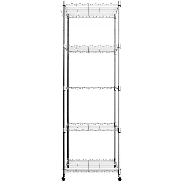 5 Tier Wire Shelving Units on Wheels, Height Adjustable Wire Rack Shelving, Storage Shelves with Casters for Bathroom, Kitchen, Pantry, 59x35x183 cm,