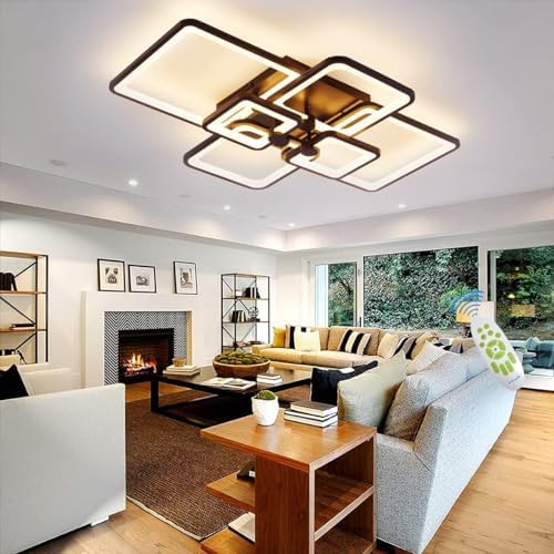 HIHIHOMY Ceiling Light Dimmable, Modern LED Black Living Room Lamp 78 W 6 Rectangle Geometric Living Room Ceiling Light Multifunctional Ceiling Lighting for Bedroom, Office, Balcony [Energy Class F]