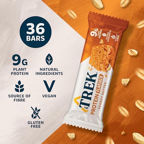 JB's Trek High Protein Flapjack Peanut Butter - Gluten Free - Plant Based - Vegan Snack - 50g X 36 Bars