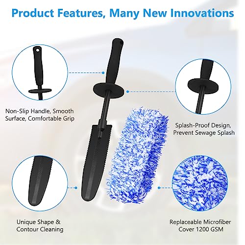 URAQT Car Wheel Brush, No Metal Wheel and Rim Detailing Brush, Car Wheel Cleaning Brush, Soft Dense Alloy Wheel Brush, Suitable for Wheels and Rims of Cars/Motorcycles/Bicycles (Black)