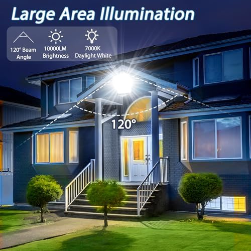 YIQIBRO 100W LED Floodlight Outdoor 2 Pack, IP67 Waterproof Outside Security Lights, 10000LM 7000K Cool White LED Floods Light Outdoor Spotlight for Garden, Garage, Warehouse, Workshop, Factory