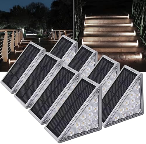 Adyos 8 Pack Solar Step Lights Outdoor, Outside Waterproof LED Deck and Stair Lights, Triangle Solar Powered Decorative Lighting for Garden & Patio & Porch & Yard & Pathway & Walkway (Cool White)