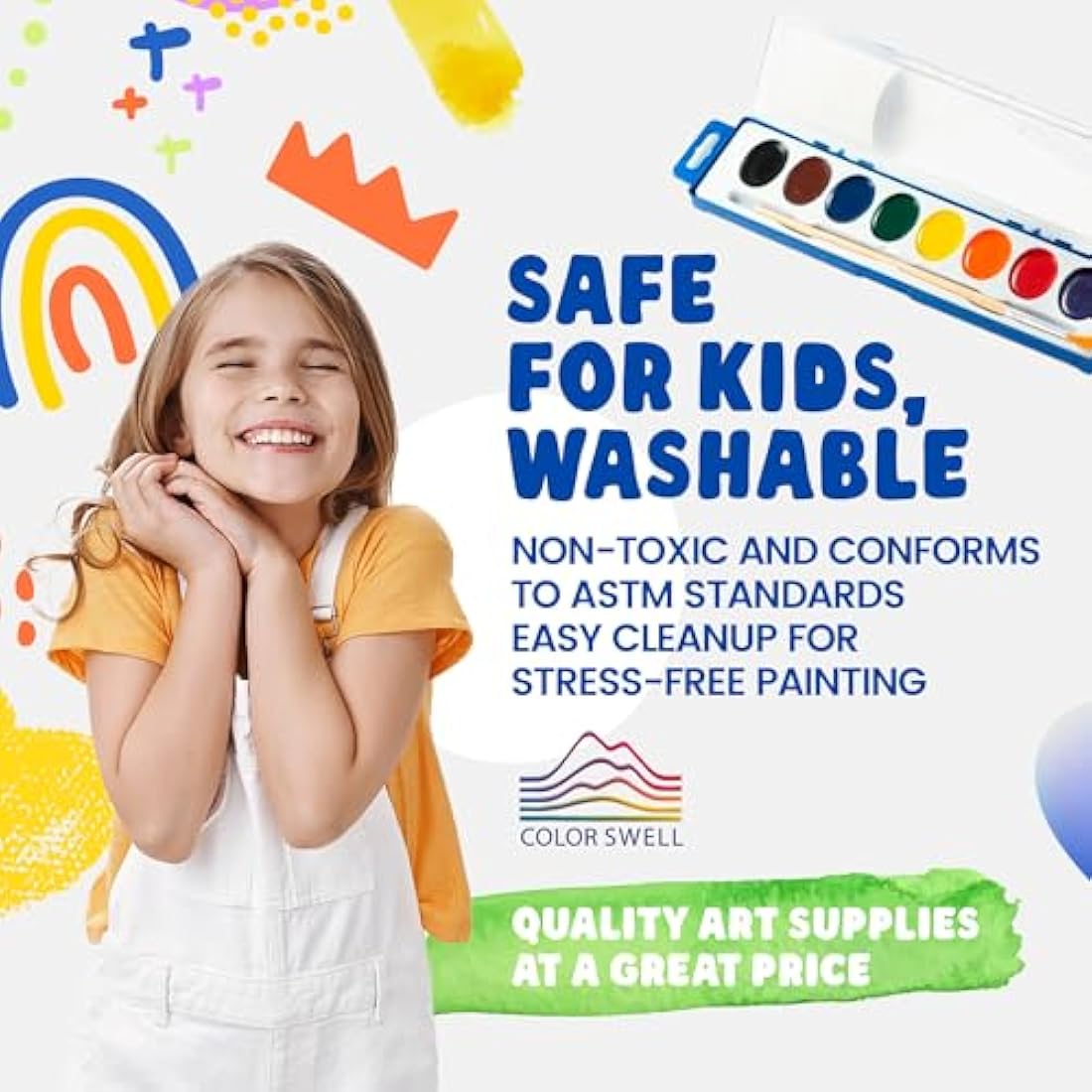 6 Set Watercolour Paint Pack with Wood Brushes 8 Colours Washable Water Colours Perfect for Kids Adults Parties Students Classroom Bulk by Color Swell