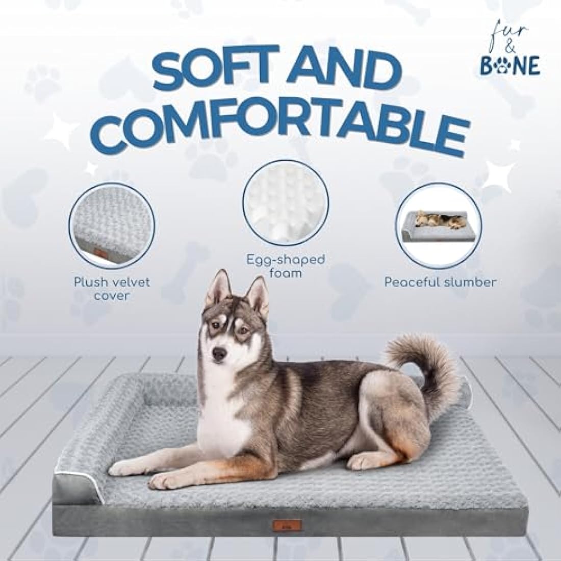 Fur & Bone Velvet Extra Large Dog Bed - Orthopedic Dog Mattress with Egg Crate Foam for Joint Support - Non-Slip Bottom - Washable Bed - Puppy Bed - Crate Extra Large Dogs