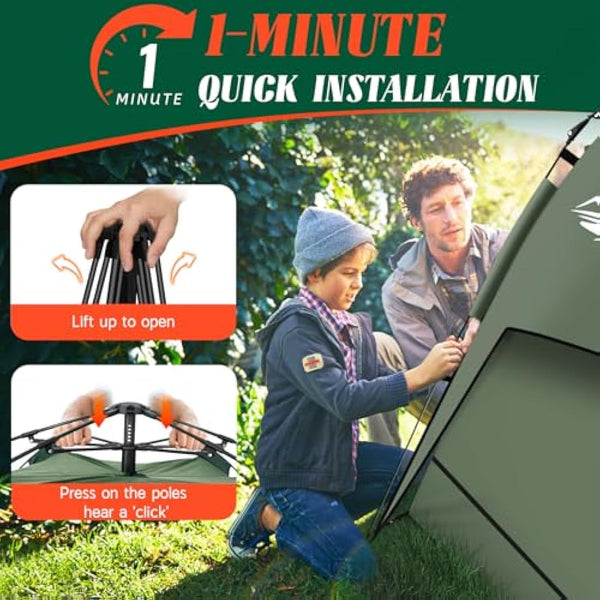 2-3 Man Tent, Pop Up Camping Tent Waterproof, Double Layer Dome Tents with Removable Outer Tarp, Pop Up Tents for Hiking, Outdoor, Backpacking