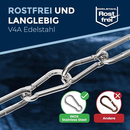 20 pieces 12-mm Stainless steel snap hook without thimble made of V4A robust shape without eye breaking load 2100 kg snap-on hooks fire brigade carabiner 316 12x140-mm