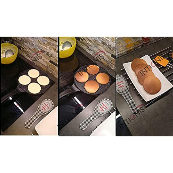 INTIGNIS® Non-Stick Pancake Pan - Multi Hole Mini Pancake Maker, 4 Hole American Style Crepe & Pancake Pan for Perfect Individual Pancakes, Frying Eggs, Uthappam, Induction Compatible (4 - Fix)
