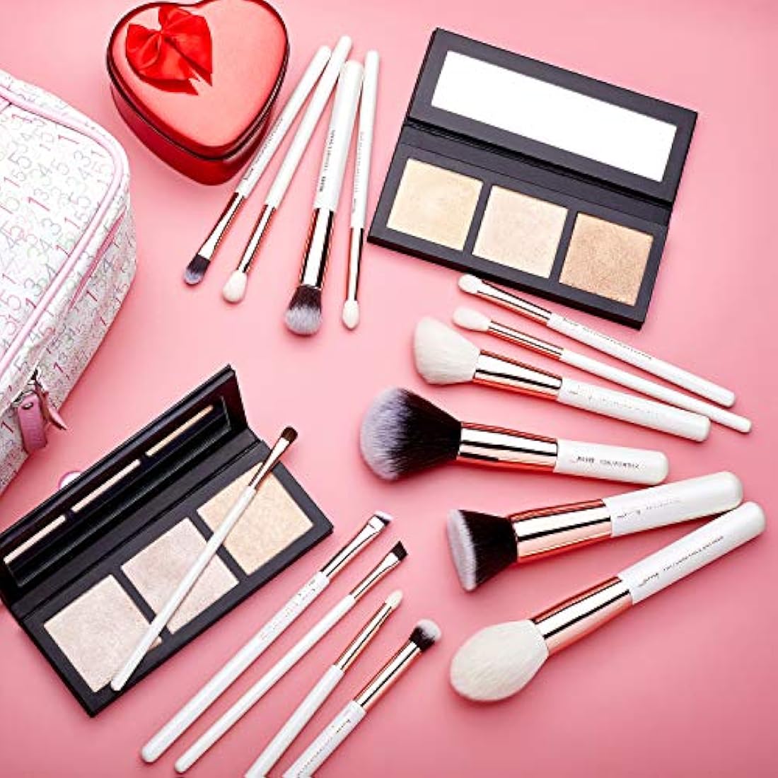 Jessup 15Pcs Professional Foundation Makeup Brushes Set Make up Brush Tools kit Powder Definer Shader Liner Pearl White/Rose Gold T220