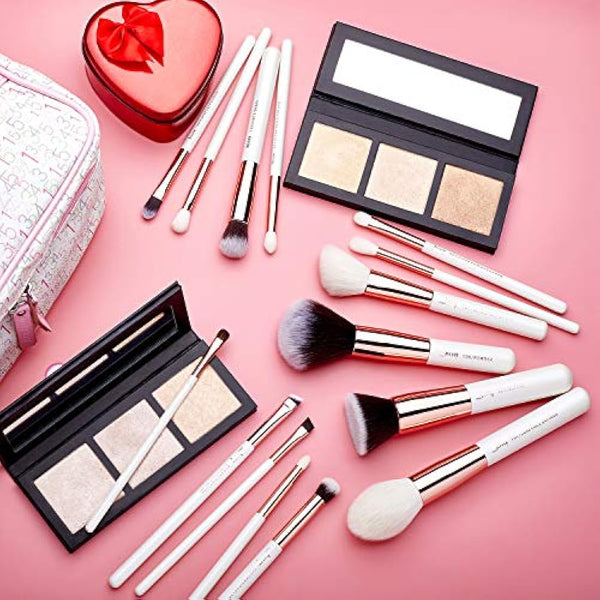 Jessup 15Pcs Professional Foundation Makeup Brushes Set Make up Brush Tools kit Powder Definer Shader Liner Pearl White/Rose Gold T220
