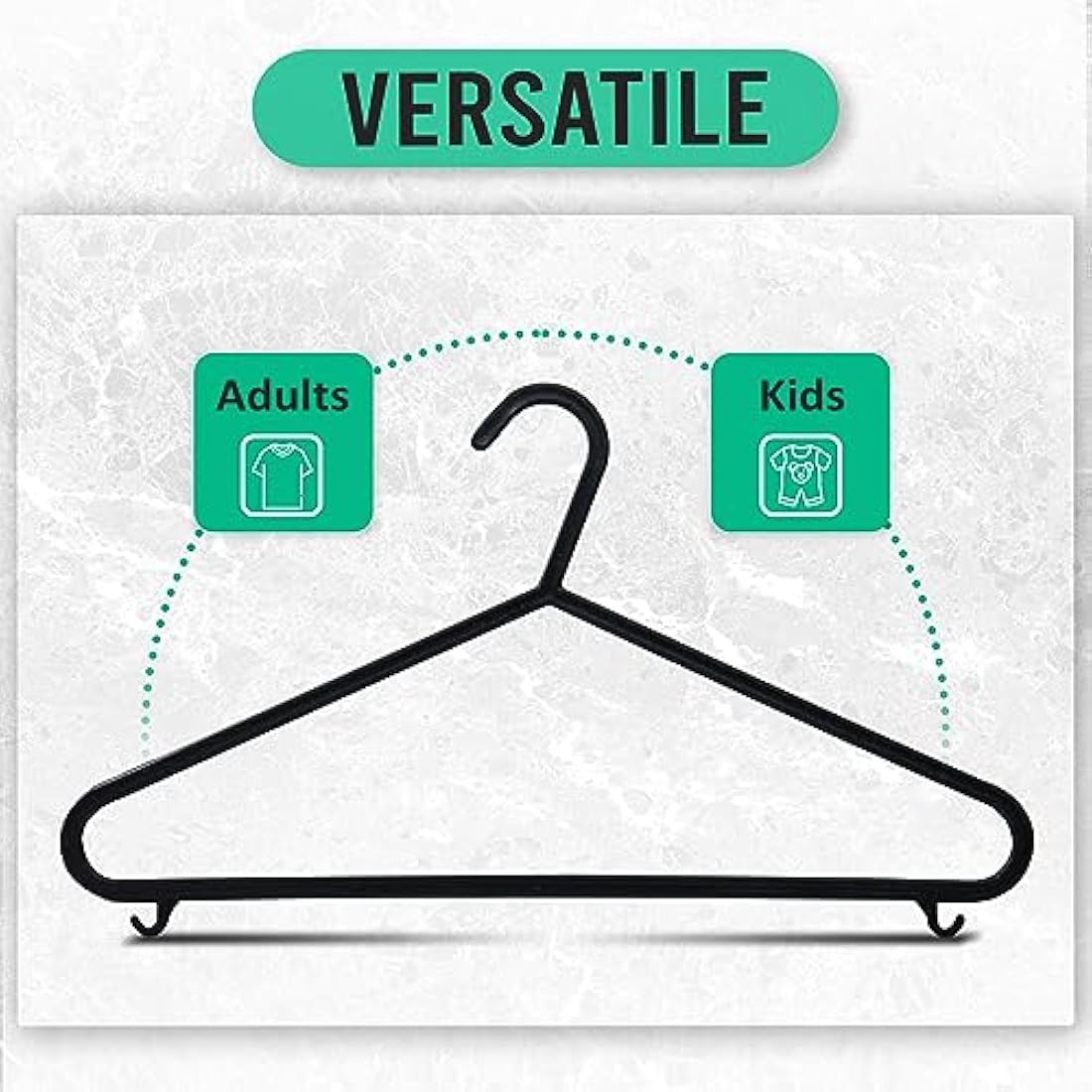 KAPCO Black Plastic Clothes Hangers – 50 Pack Strong Adult Coat Hangers for Wardrobe Organisation, Durable Hanger with Trouser Bar & Hooks, Space Saving, Slim for Clothes Rail & Storage | Bulk Buy