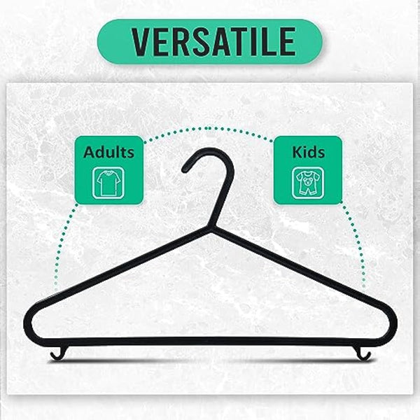 KAPCO Black Plastic Clothes Hangers – 50 Pack Strong Adult Coat Hangers for Wardrobe Organisation, Durable Hanger with Trouser Bar & Hooks, Space Saving, Slim for Clothes Rail & Storage | Bulk Buy