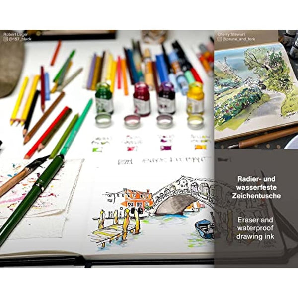 Horizon Octopus Write & Draw Ink Set - Waterproof Calligraphy & Drawing Ink for Fountain Pen, 6 x 10 ml